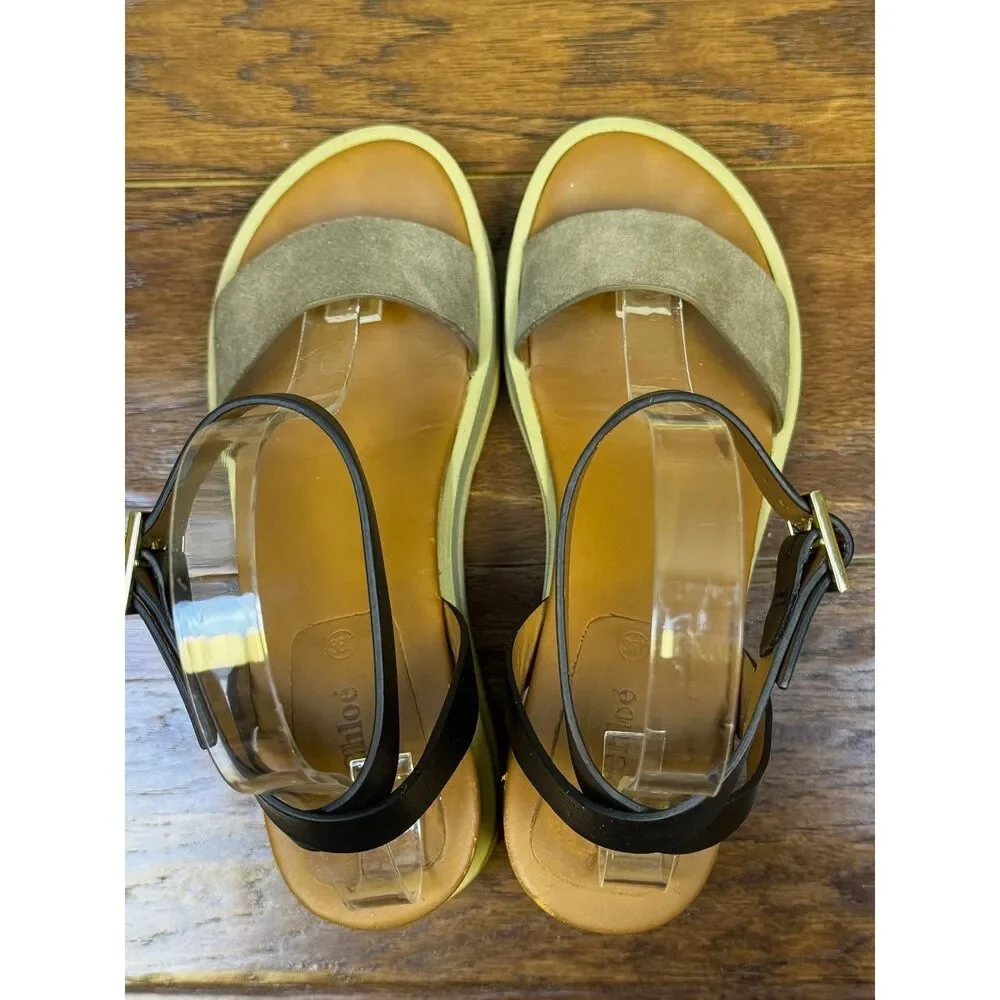 SEE BY CHLOE Robin Wedge Sandal, Lug Sole, Cork, Sz 36.5